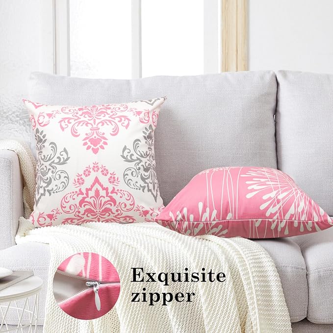 Coliuso Decorative Throw Pillow Covers 20x20 Set of 4,Pink and White Modern Simple Square Pillow Case Cushion Cover for Sofa Couch Farmhouse Living Room