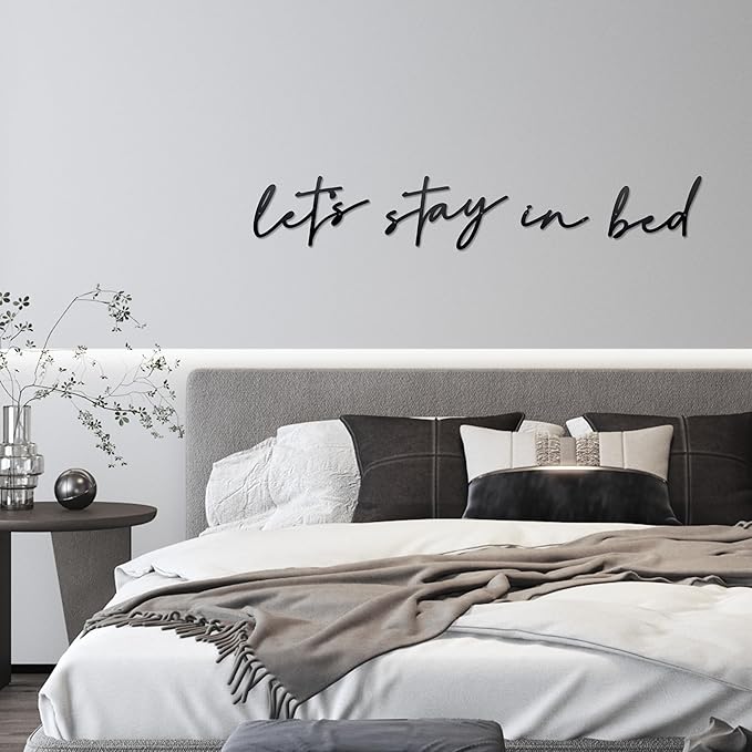 Noxozoqm Let's Stay in Bed Metal Sign Above Wall Decor - 35.4'' x 6.3'' Bedroom Wall Hanging Art, Farmhouse Decorations, Housewarming Gift, Black