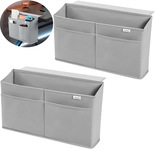 2 Pack Desk Side Hanging Organizer, Adhesive Storage Bag with Pockets for Magazine Ipad Notebook, for End Tables Home Office Desks Computer Workstations Dressing Table, Grey
