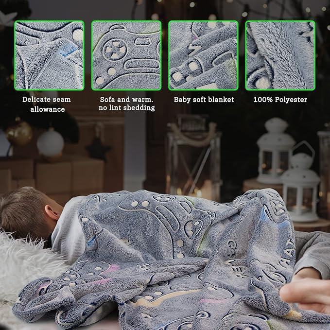 Glow in The Dark Blanket Game Controller Throw Blanket, Toys for Kids Boyfriend, Boys Teen Soft Cozy Gaming Blanket Gamer Gifts Game Decor Blankets for Home Bedroom 80"x60"
