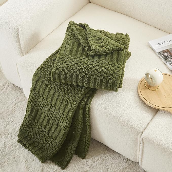 lifein Throw Blanket for Couch-Olive Green Boho Throw Blanket, Soft Fleece Plush Lightweight Blankets&Throws for Spring, Fuzzy Moss Green Blanket for Livingroom Bed Sofa Chair (60x80, Green)