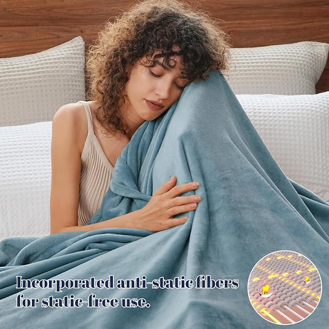 PHF Ultra Soft Fleece Blanket Queen Size, No Shed No Pilling Luxury Plush Cozy 300GSM Lightweight Blanket for Bed, Couch, Chair, Sofa, Perfect Decorations Gifts, 90" x 90", Dusty Blue