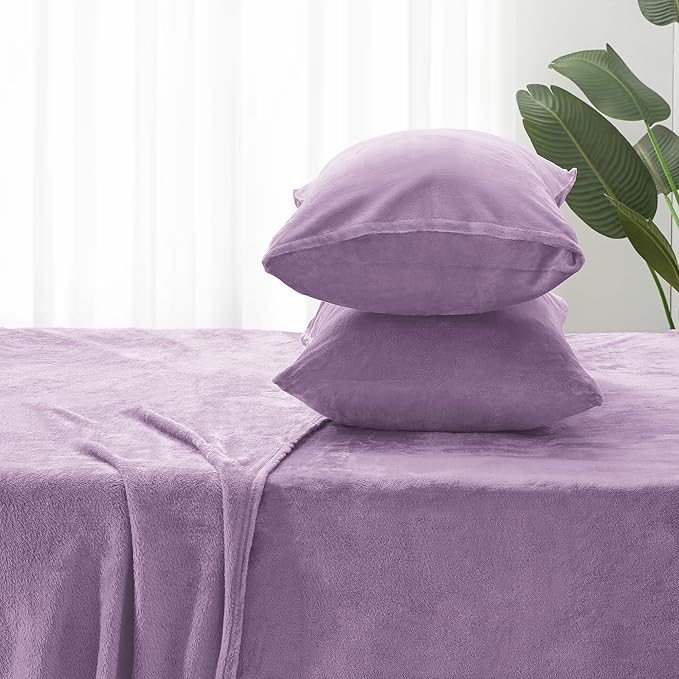 BEDELITE Flannel Sheets King Size Lavender - Super Soft Fleece Sheets Set Fluffy Extra Plush, 4 Piece(Include Fitted Sheet, Flat Sheet, 2 Pillowcases)