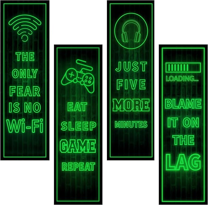 Eat Sleep Game Wall Decals Glow in The Dark, Gamer Controller Stickers Decor for Boy Bedroom, Joystick Video Gaming Kids Playroom Nursery Decoration (Green)