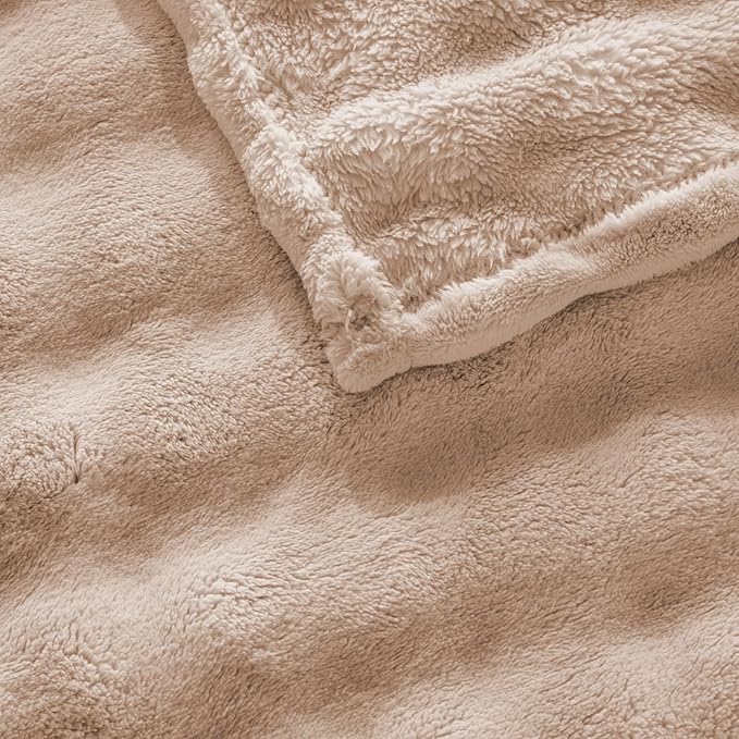 Brown Faux Fur Throw Blanket for Couch, Soft Fluffy Bubble Blanket for Bed Sofa, Thick Warm Plush Fuzzy Rabbit Fur Blanket for Neutral Home Decor, 50"X 60"