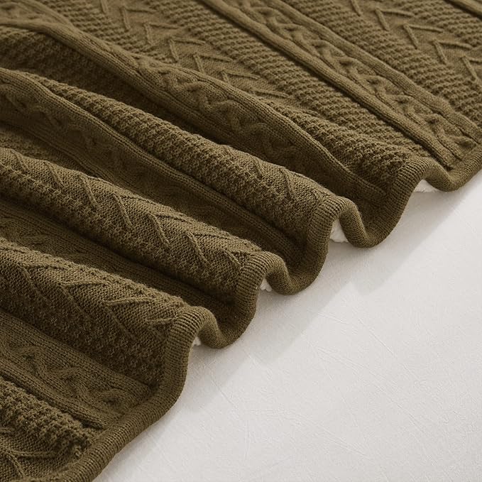 Longhui bedding Dark Brown Acrylic Cable Knit Sherpa Throw Blanket - Thick, Soft, Big, Cozy Dark Brown Knitted Fleece Blankets for Couch, Sofa, Bed - 50 x 63 Inches