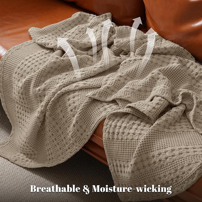 PHF 100% Cotton Waffle Weave Blanket Twin Size for Bed, Soft Lightweight & Breathable for Spring and Summer, All-Season Comfort, Luxury Aesthetic Blanket for Home Decor, 66"x90", Taupe