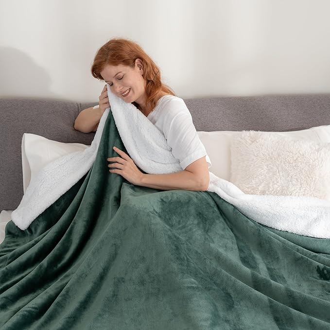 Berkshire Blanket-Sherpa Fleece Blanket, Warm and Soft Loftmink Reversible Blanket for Bed, Sofa and Travel, Smoke Pine, 60 in x 90 in