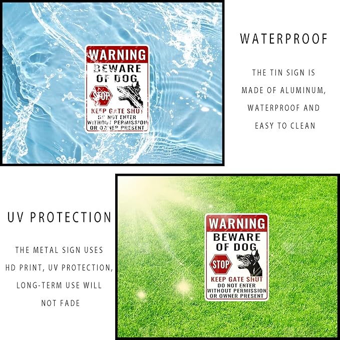 snowsun Warning Metal Signs Beware of Dog Stop Keep Gate Shut Doberman Dog Tin Sign for Home Garden Yard Street Wall Decor 8×12 Inches