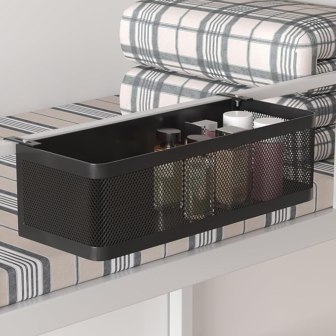 Bedside Caddy Shelf for Bunk Bed, Office Cubicle Walls, Crib Rails, Dorm Bed College Dorm Room Essentials Bed Shelf for Cell Phone Headphone Magazine Snacks (Black, L13.78in*W5.12in*H3.94in)