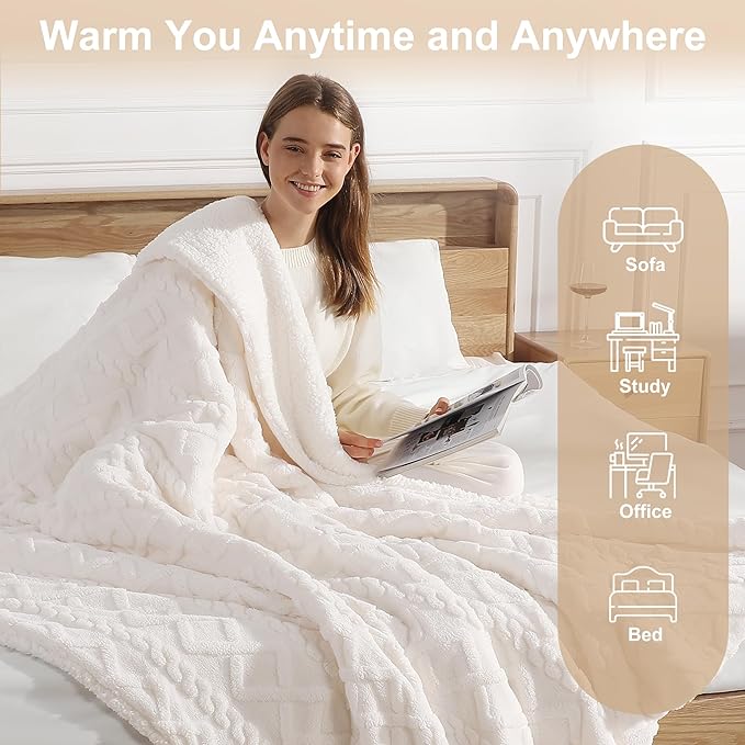 Electric Blanket Twin Heated Blanket 62''X84'' with 5 Heating Levels & 10 Hours Auto Off, ETL& FCC Certification Dual Sherpa Twin Heating Blanket Washable for Home/Office/Bed, Great Gift(White)