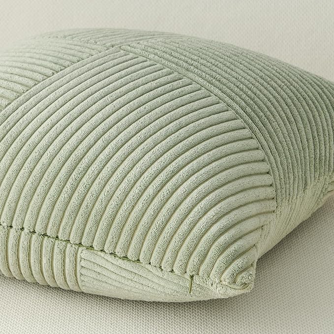Topfinel 16x16 Inch Decorative Throw Pillow Covers Soft Corduroy Boho Stripe Textured SageGreen Pillow Covers Set of 2 Spring Farmhouse Home Decor for Living Room Couch Sofa Bed