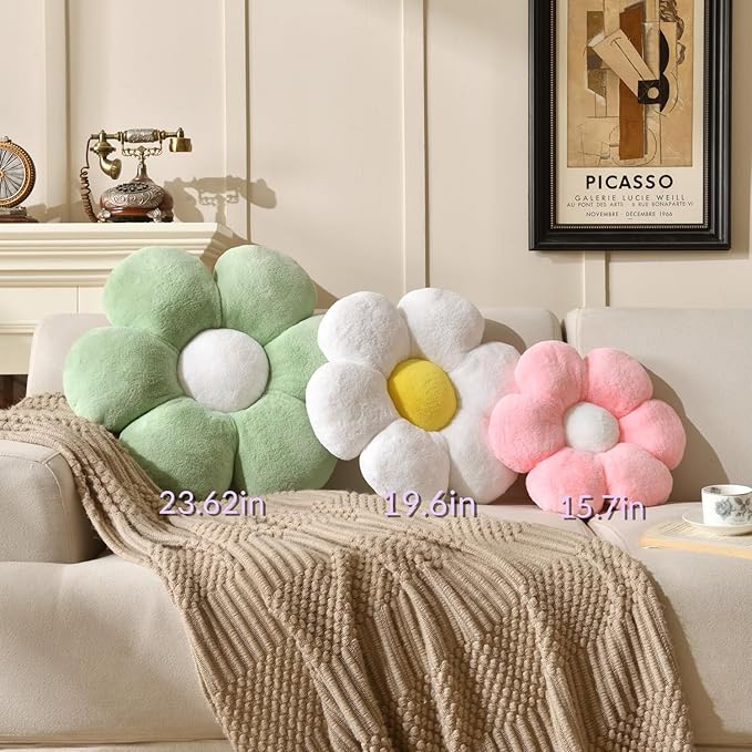 Green Flower Pillow Flower Shaped Throw Pillow Floor 15.7In Cute Daisy Pillows for Bed Sofa Cute Home Decor