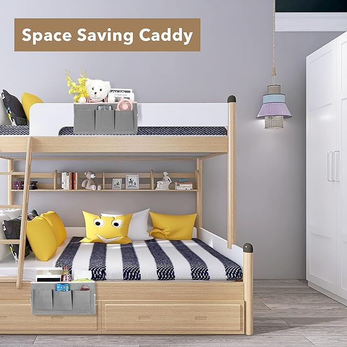Bedside Caddy Hanging Storage Bag, Organizer Baskets with Pockets for Bunk Bed Accessories, Loft & Dorm Rooms Chair Bed Rails (Pink-2pcs)