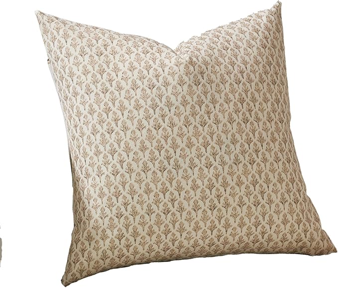FIOUOVO Floral Pillow Covers 18x18 Pillow Cover Block Print Couch Pillows for Living Room Decorative Neutral Accent Throw Pillow Covers, 1PC, Cognac Brown