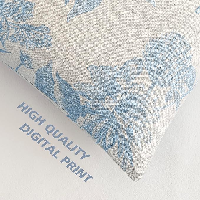 Foindtower Set of 2 Linen Floral Vintage Throw Pillow Covers Neutral Accent Decorative Cozy Cushion Covers Farmhouse Boho Home Decor for Sofa Chair Couch Bedroom Living Room,20×20 Inch,Sky Blue