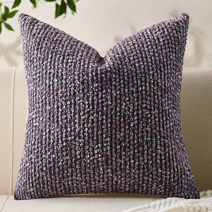Allorry Decorative Couch Throw Pillow Covers 20x20 Purple Striped Soft Wool Pillow Covers Neutral Textured Boho Cushion Covers for Modern Farmhouse Sofa Bedroom Living Room Decor SY011-E20