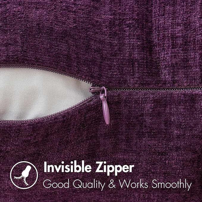 MIULEE Pack of 2 Couch Throw Pillow Covers 18x18 Inch Soft Plum Purple Chenille Pillow Covers for Sofa Living Room Solid Dyed Pillow Cases