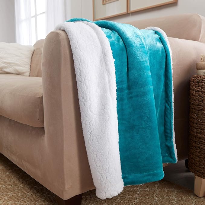 Genteele Sherpa Throw Blanket Super Soft Reversible Ultra Luxurious Plush Blanket, 40 x 50 inches, Teal/White
