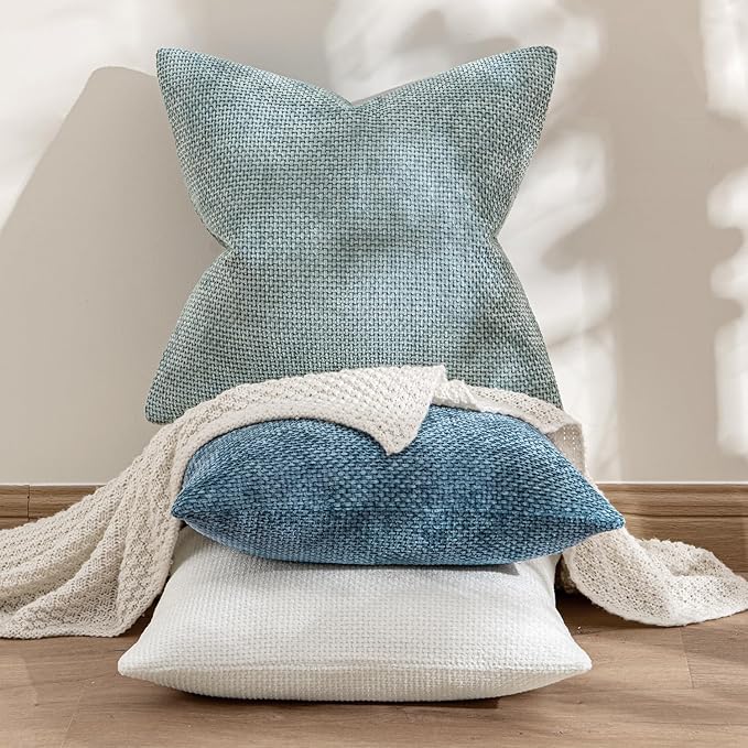 MIULEE Pack of 2 Blue Throw Pillow Covers 18x18 Inch Coastal Summer Modern Boho Accent Decorative Pillow Covers Soft Chenille Farmhouse Cushion Covers for Home Decor Couch Bed Sofa Living Room