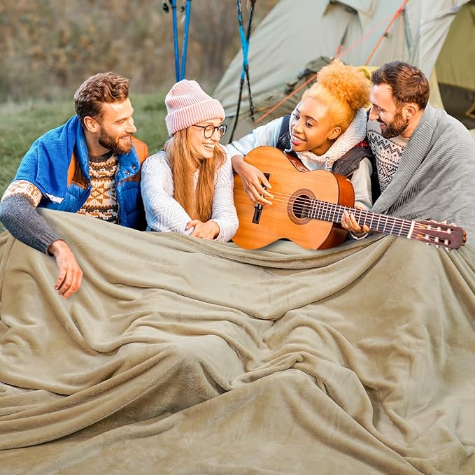 PHF Oversized King Big Fleece Blanket 120"x120", No Shed No Pilling Extra Large Soft Blanket, Giant 10'x 10' Lightweight for Bed, Sofa Travel and Camping, Suitable for All Season, Khaki