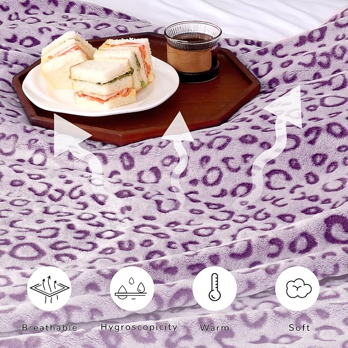Fleece Blanket Plush Purple Soft Blanket Queen Size Throw Blankets for Bed Warm