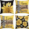 AVOIN colorlife Home Sweet Home Bee Sunflower Black Throw Pillow Covers, 18 x 18 Inch Love Lives Here Spring Summer Stripes Cushion Case for Sofa Couch Set of 4