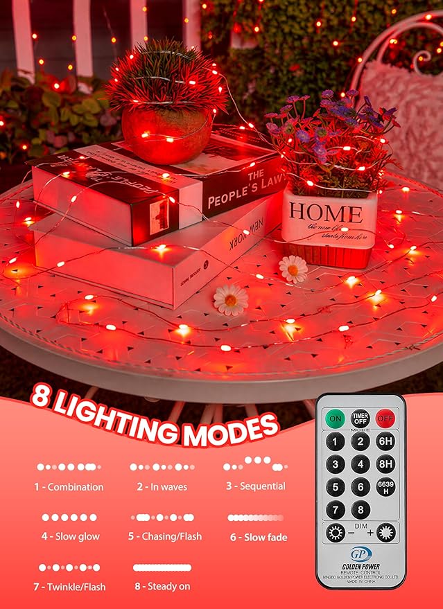 Minetom Fairy Lights with Remote, 66 Feet 200 Led Firefly String Lights Plug in for Bedroom Home Wall Ceiling Christmas Tree Wreath Craft Wedding Party Indoor Outdoor Decoration,Red