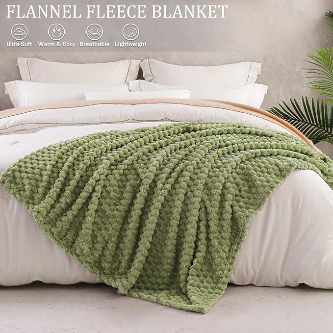 Exclusivo Mezcla Fleece Twin Blanket for Bed, Extra Large Fuzzy Olive Green Bed Blankets, Soft Cozy Plush Sofa Throws for All Seasons, 60x80 Inches