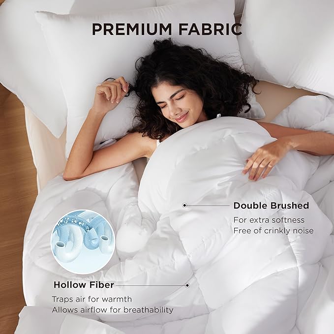Bedsure Comforter Duvet Insert - Quilted Comforters Queen Size, All Season Duvet, GentleSoft Down Alternative Bedding, with 8 Tabs, Gifts for Women/Men, White, Queen 88 x 88 Inches