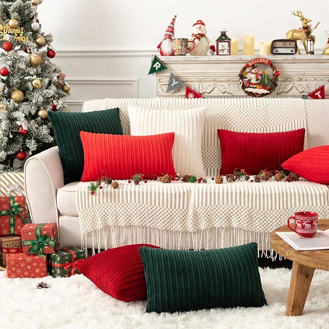 UGASA Velvet Soft Solid Decorative Square Throw Pillow Covers Set Christmas Cushion Case for Sofa/Bedroom/Car, 2 Pcs, 18x18 Inch, Burgundy