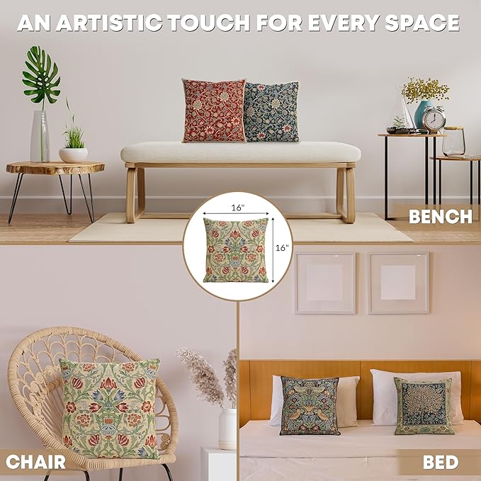 Charlotte Home Furnishings Throw Pillow Covers 16x16 in Single Stem Decorative Couch Pillow Cover Boho Decor European Tapestry Cushion Cases Living Room Cozy Home Decor Jacquard Woven Soft Cotton
