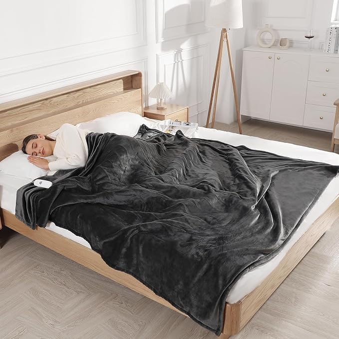 Heated Blanket King Size Electric Blanket 100''X90'' - Fast Heating Blanket Ultra Soft Flannel, Dual Controllers with 5 Heat Levels & 10 Hrs Timer, Machine Washable King Heated Blanket, Dark Gray