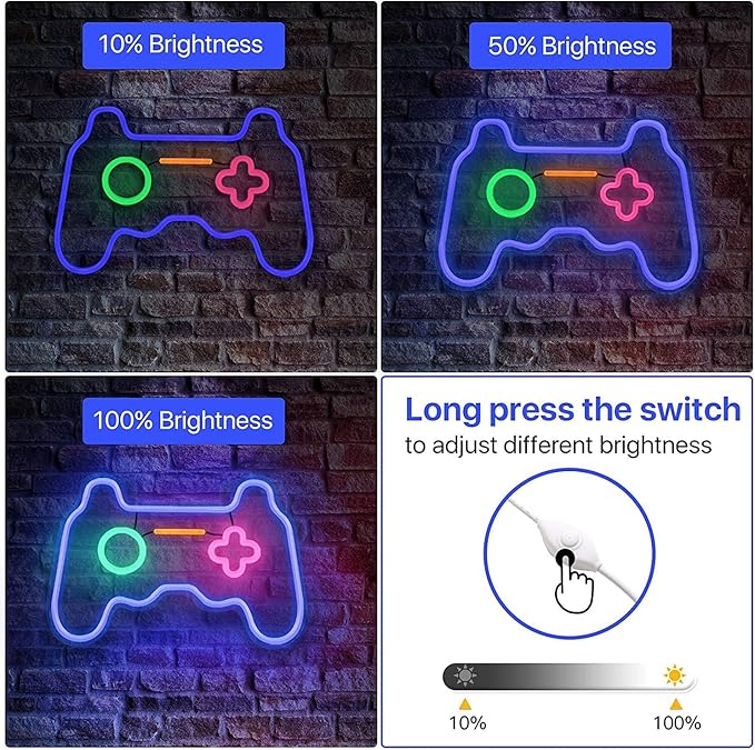 Led Dimmable Neon Signs Wall Decorations For Living Room|Bedroom Gamepad Controller Shape Lights Game Room Decor Accessories Cool Teen Boys|Girls|Kids Gamer Gifts