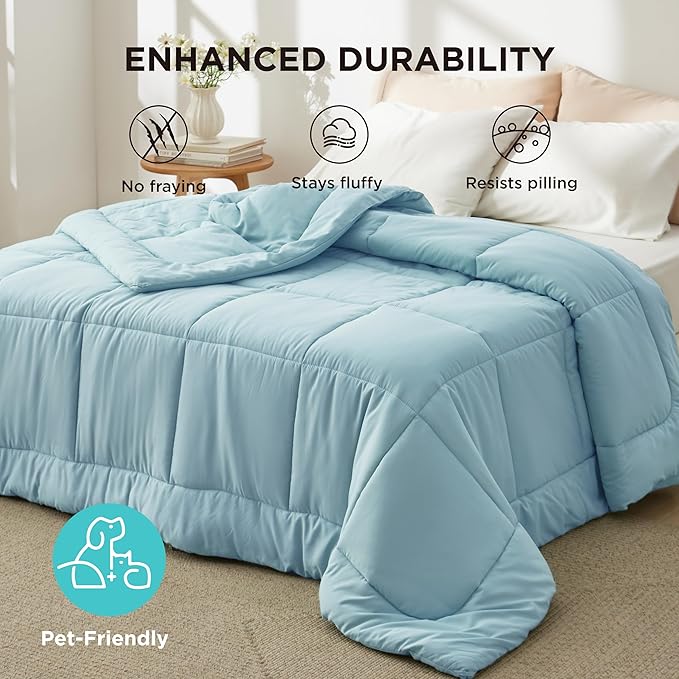 Bedsure Comforter Duvet Insert - Quilted Comforters King Size, All Season Duvet, GentleSoft Down Alternative Bedding, with 8 Tabs, Gifts for Women/Men, Light Spa Blue, King 90 x 102 Inches