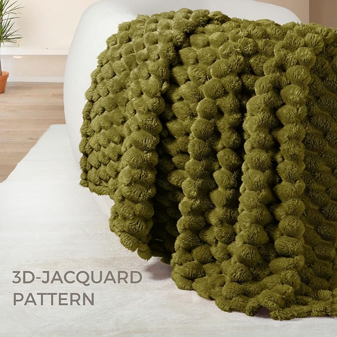 Whale Flotilla Twin Size Blanket for Bed with Jacquard Pattern, Fuzzy Soft Cozy Exquisite Blankets for All Season, Warm and Fluffy, 60x80 Inch, Olive