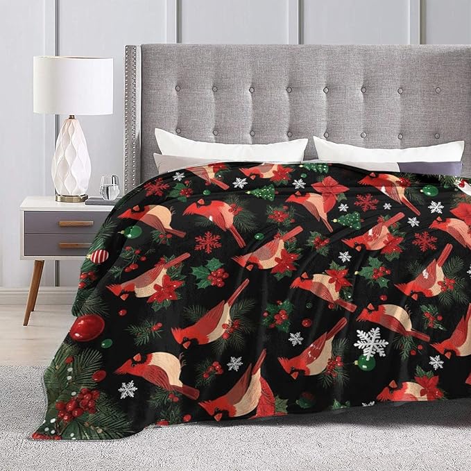 Red Cardinal Throw Blanket - Soft Plush Fleece Winter Birds Bedding Blankets- Cozy Cardinal Stuff Gifts for Women Girls Kids Adults 60"X80"