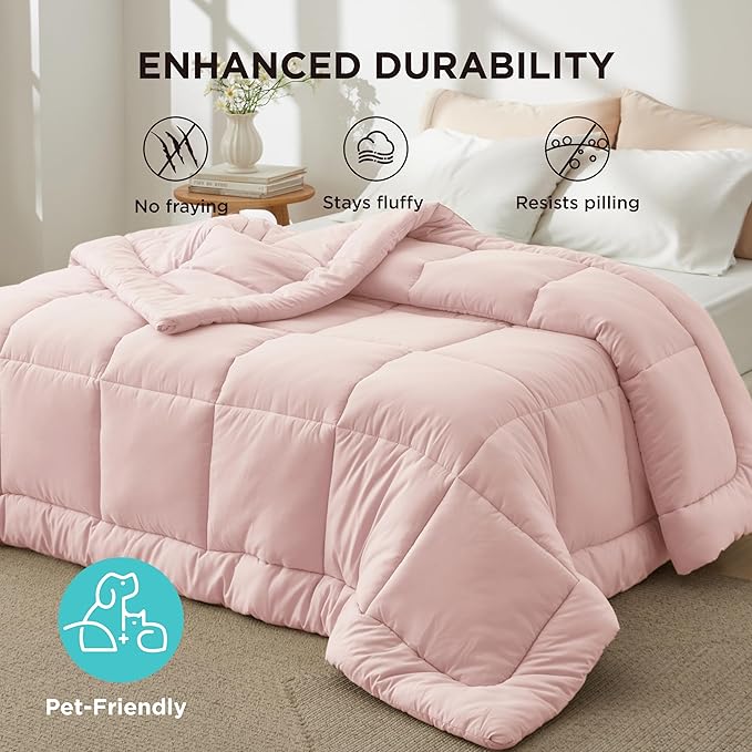 Bedsure Comforter Duvet Insert - Quilted Comforters Cal King Size, All Season Duvet, GentleSoft Down Alternative Bedding, with 8 Tabs, Gifts for Women/Men, Pink, California King 96 X 102 Inches