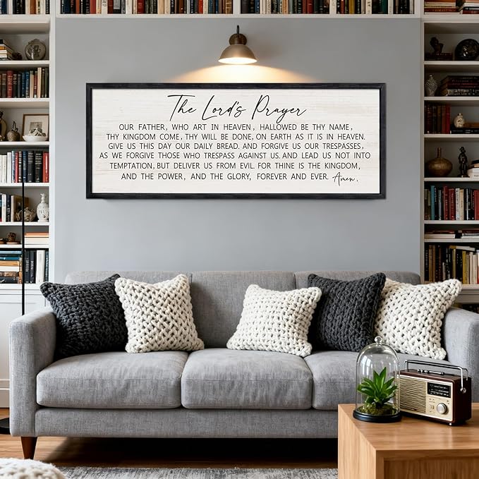 Our Father Prayer Bible Verse Framed Wall Art, 40''×15'' Black Horizontal Religious Christian Lords Prayer Sign for God Jesus Christ Prayer, Rustic Holy Inspirational Catholic Scripture Decor