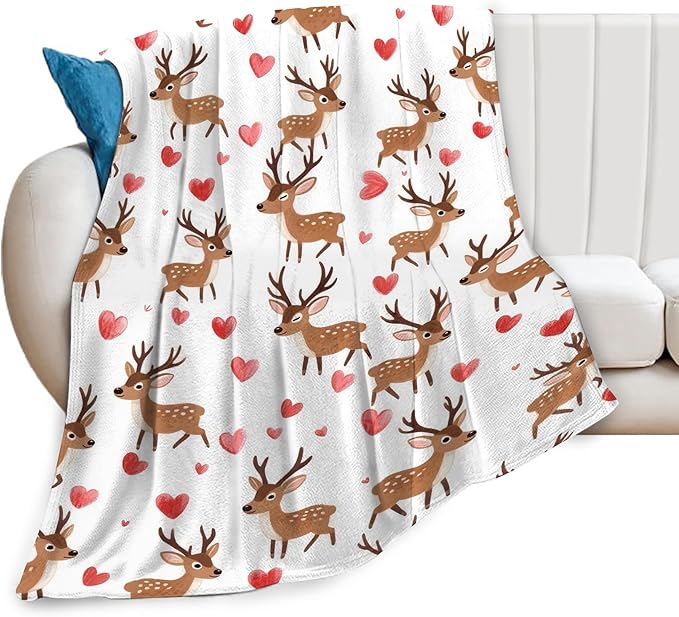 Deer Throw Blanket - Soft Plush Fleece Cabin Animal Bedding Blankets- Cozy Deer Stuff Gifts for Women Girls Kids Adults 60"X80"