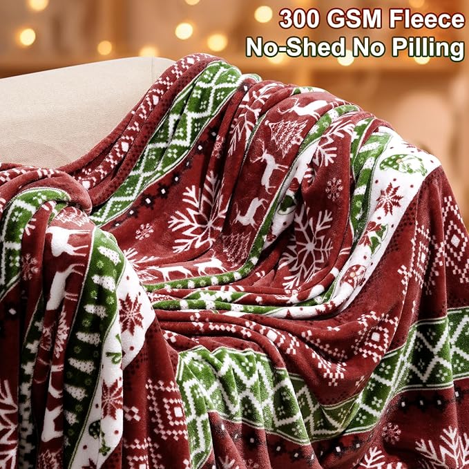 PHF Printed Fleece Blanket King Size, No Shed No Pilling Ultra Soft Plush Cozy Xmas Prints Theme Home Décor Flannel Blanket for Bed, Sofa, Couch and Gift, 108" x 90", Retro Christmas