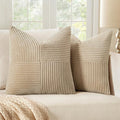 MIULEE Cream Decorative Throw Pillow Covers 16x16 Inch for Couch Bed Sofa Pack of 2 Boho Neutral Farmhouse Throw Pillows Soft Cross Corduroy Patchwork Textured Cushion Cases