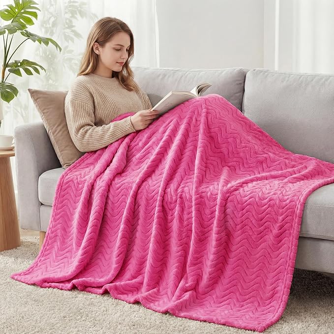 Exclusivo Mezcla King Blanket for Bed, Cozy Lightweight Fleece Blankets for All Season, Decorative Giftable Fuzzy Plush Wave Textured Suitable for Women, Men, Hot Pink, 90x104 Inches