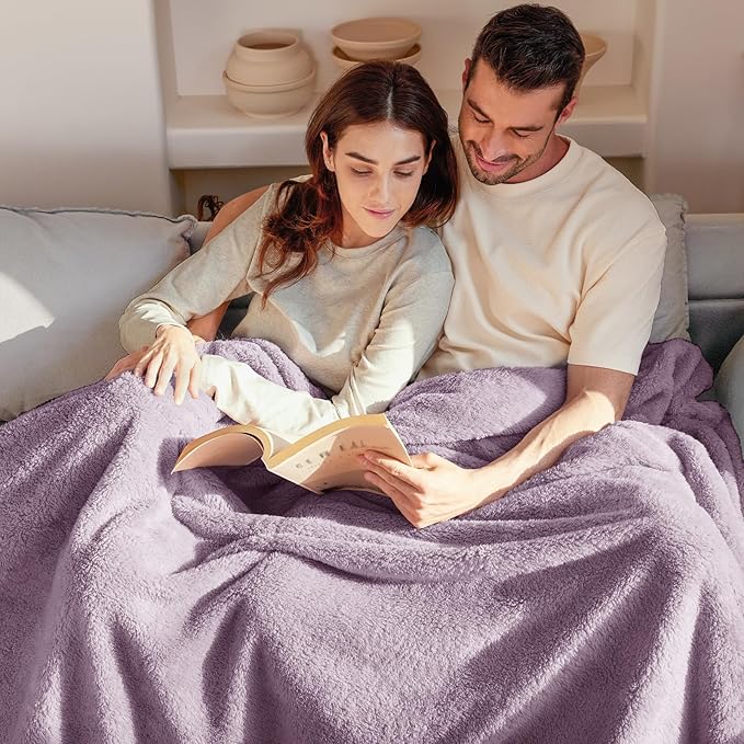 Exclusivo Mezcla Queen Size Blanket for Bed, Super Soft Velvet Plush Fleece Blankets, Fuzzy Cozy and Warm for Winter, 90x90 Inches, Grayish Purple