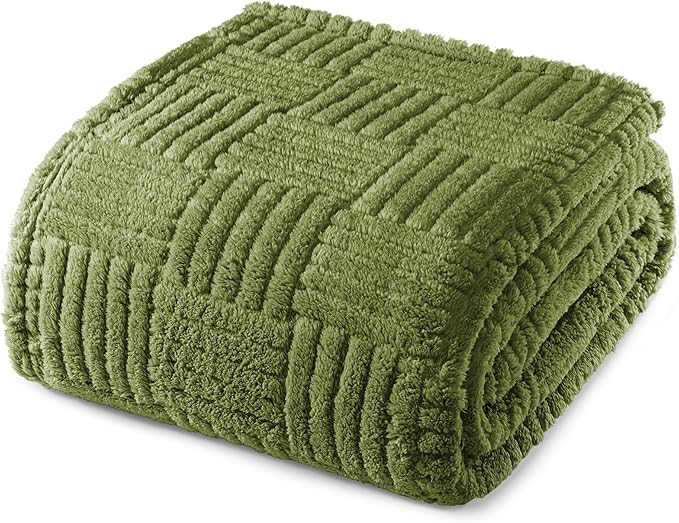 Whale Flotilla Lightweight Fleece King Size Blanket for Bed, Fuzzy Soft Blankets with Decorative Jacquard Pattern for All Season, Warm and Fluffy, 90x104 Inch, Olive