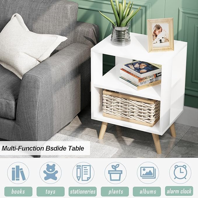 Night Stand, White Nightstand, Modern End Table with Open Storage, 2-Tier Bedside Table for Small Space, Living Room, Bedroom