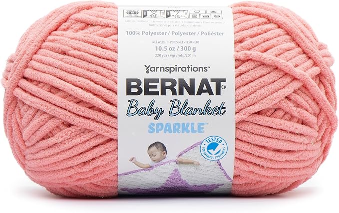 Bernat Baby Blanket Sparkle Rose Glow Yarn - 1 Pack of 10.5oz/300g - Polyester - #6 Super Bulky - 220 Yards - Knitting & Crochet