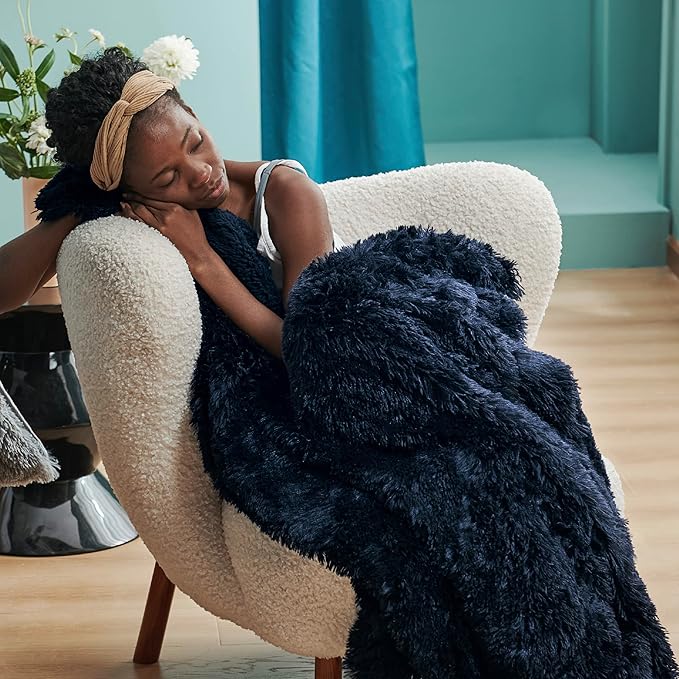 Bedsure GentleSoft Fluffy Navy Blue Throw Blanket for Couch, Dark Blue Gifts for Men, Women, Soft Sherpa Fleece Thick Warm Faux Fur Throw Blanket, Fuzzy Plush Cozy Gifts for Dad Grandpa, 50x60