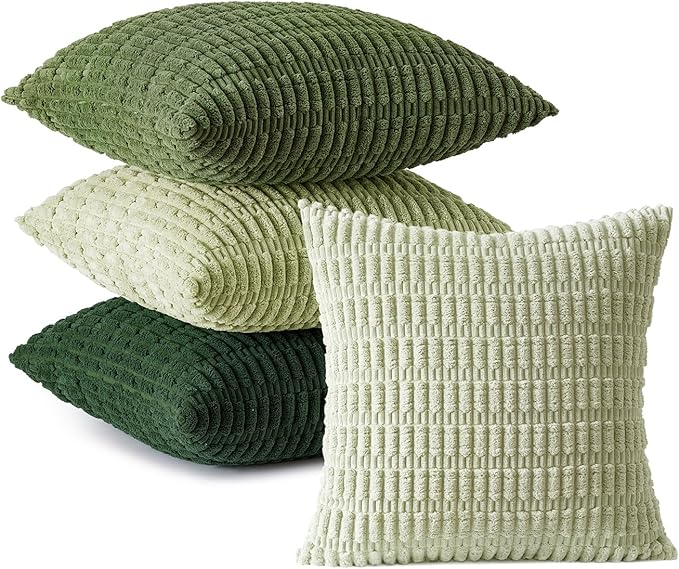MIULEE Soft Corduroy Spring Throw Pillow Covers Set of 4 Forest Green 18x18 Inch Modern Farmhouse Boho Decorative Accent Cushion Covers for Couch Sofa Bedroom