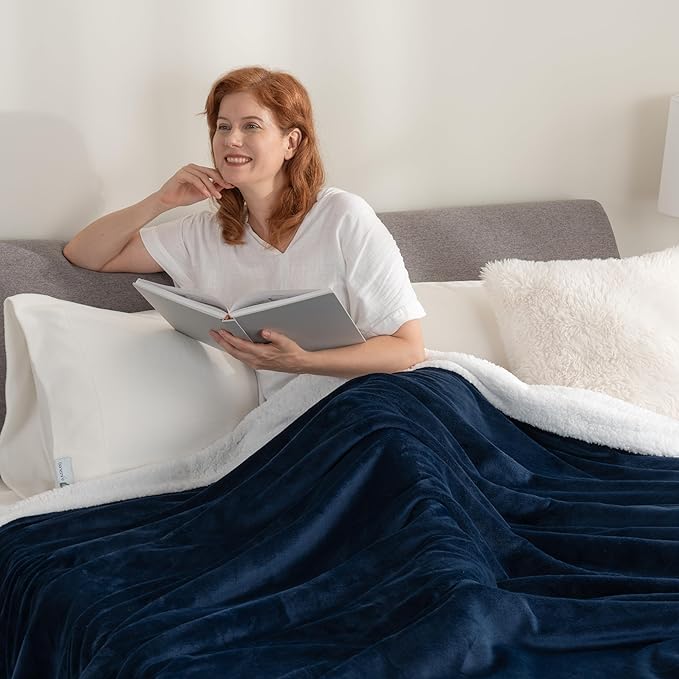 Berkshire Blanket-Sherpa Fleece Blanket, Warm and Soft Loftmink Reversible Blanket for Bed, Sofa and Travel, Dress Blues, 60 in x 90 in